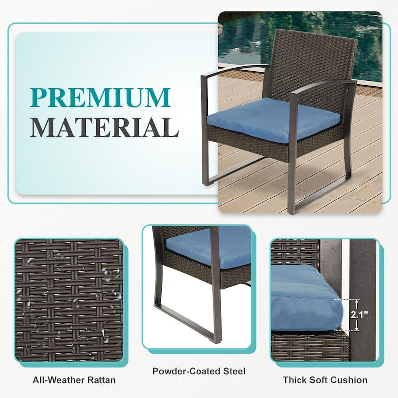 Aoodor 3-Piece Patio Furniture Set, Outdoor Rattan Wicker Chairs and Coffee Table