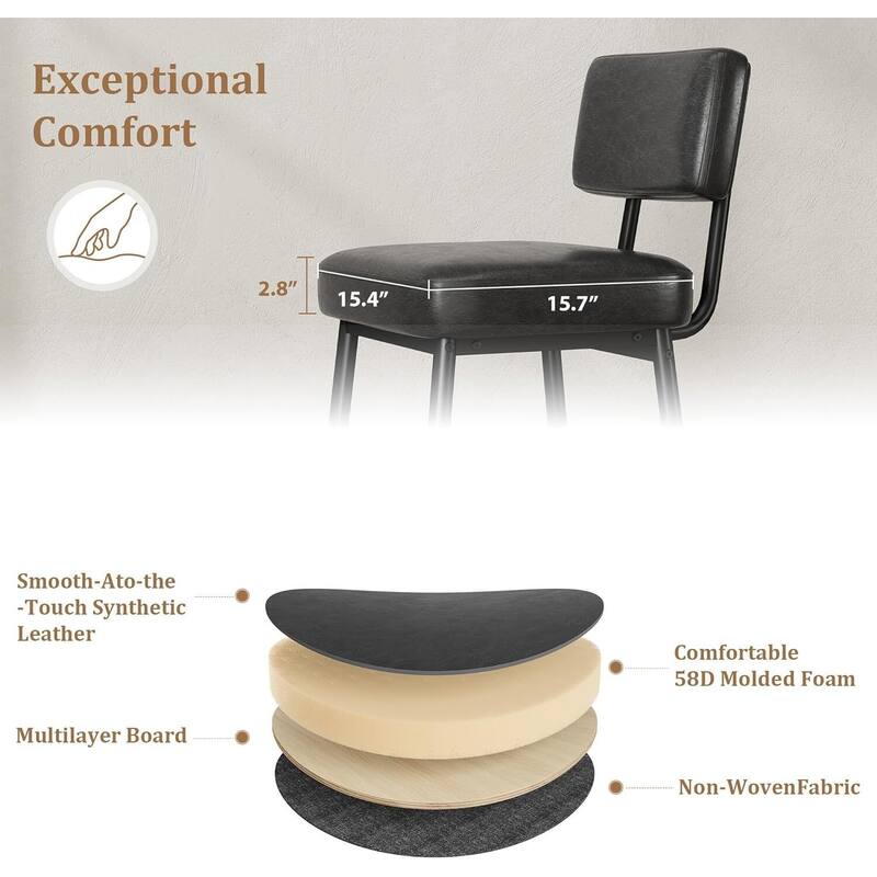 Modern Upholstered Counter Height Barstool Chairs Set of 2