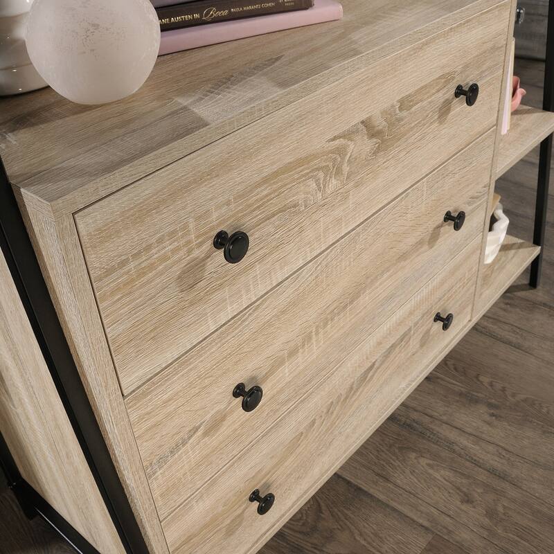 Wood Dresser with Spacious Drawers and Open Shelves