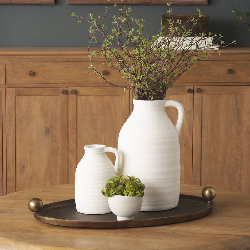 Jianna Large Oval Textured Antiqued Gold Metal Tray with Handles