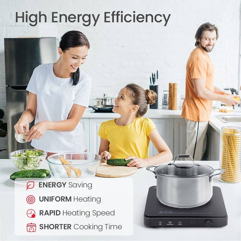 Black Portable Electric Induction Cooktop with Sensor Touch, 9-Level Adjustment, Timer, and LED Display, 1500W