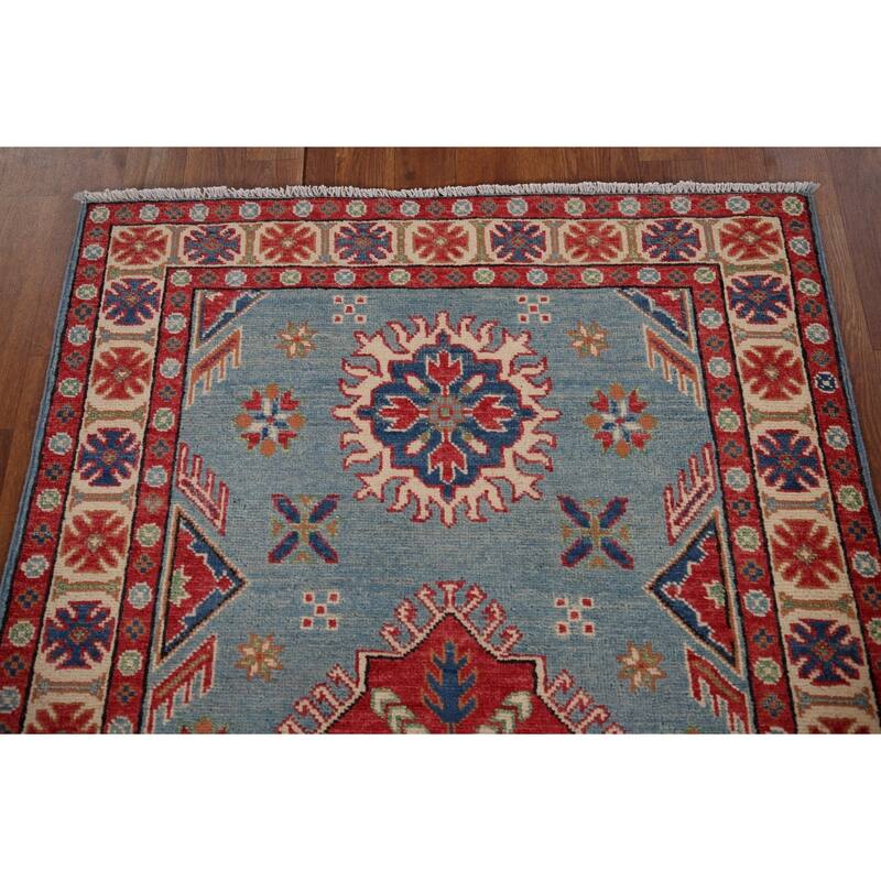 Blue Kazak Oriental Accent Rug Handmade Wool Carpet - 3'3" x 4'9"