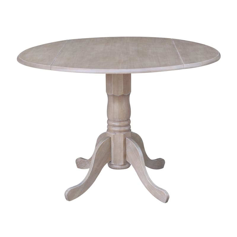 Round Pedestal Base Solid Wood 42-inch Drop-leaf Dining Table - Washed Gray Taupe