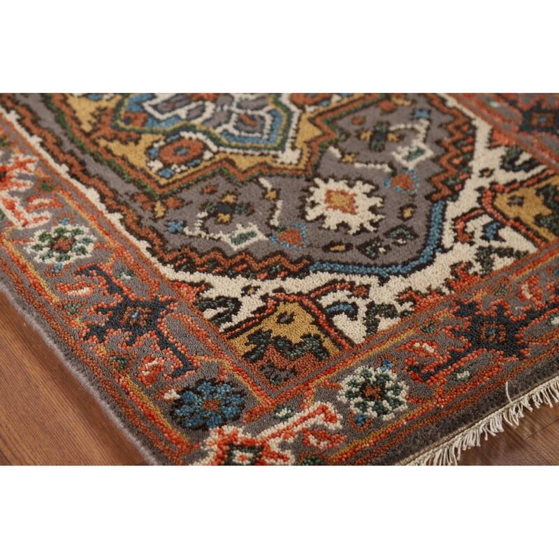 Gray Geometric Heriz Serapi Oriental Foyer Rug Handmade Wool Carpet - 2'1" x 3'1"