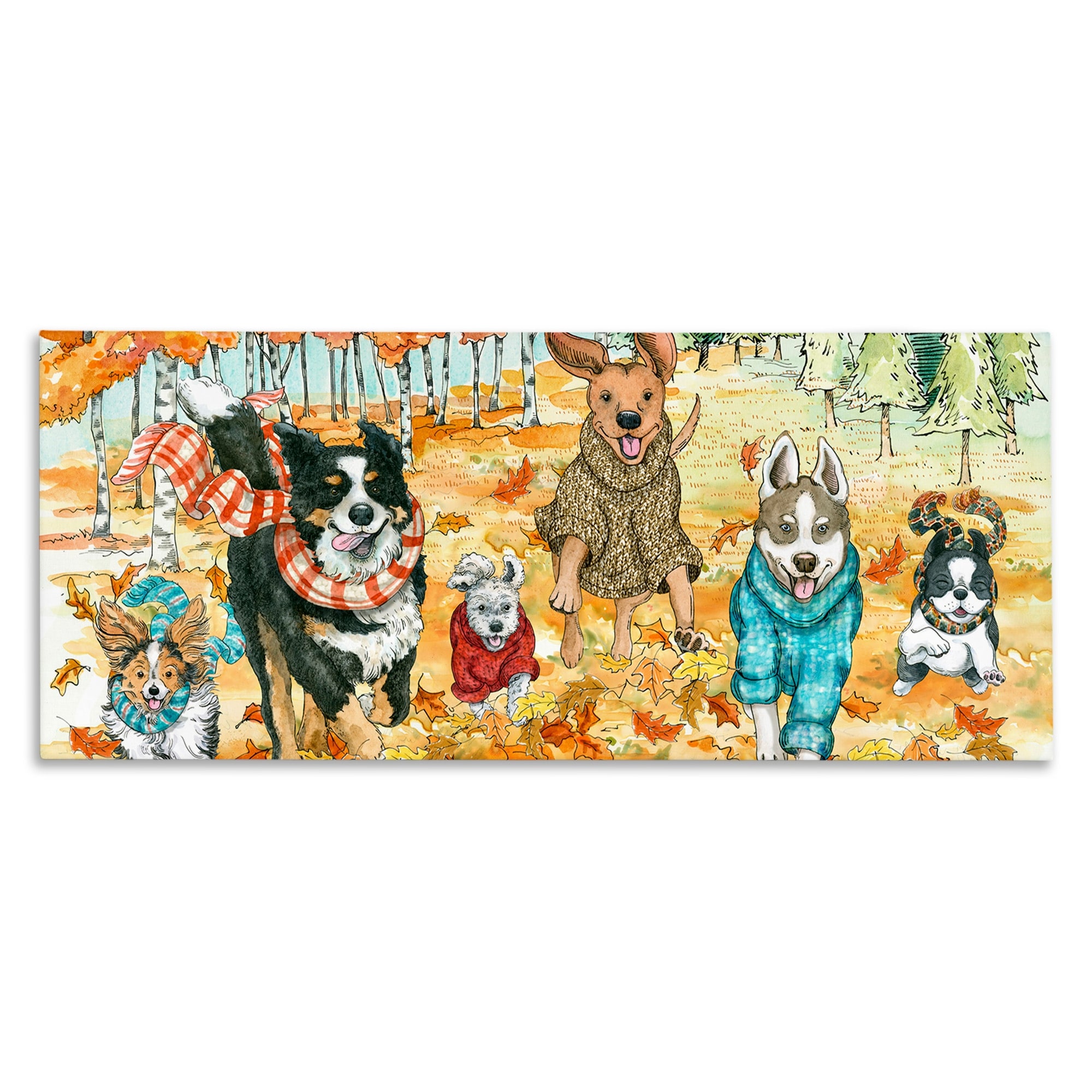 Stupell Autumn Dog Park Animals Running Fall Leaves Canvas Wall Art