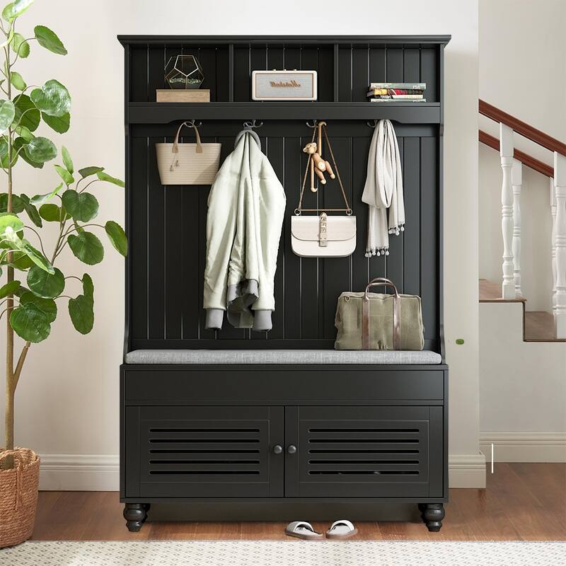 47"W Entryway Hall Tree with Bench & Flip Cabinet & Hanging Hook - 47.2''W x 17.5'' D x 69.1'' H