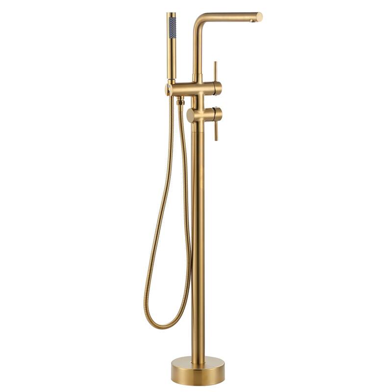 WOWOW 2-Handle Freestanding Longer Spout Tub Faucet with Handshower - Gold
