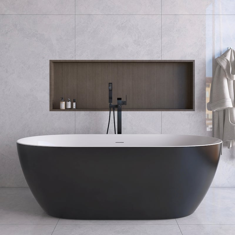 51 in./ 59 in./ 67 in. Acrylic Freestanding Soaking Bathtub with Drain and Adjustable Support Legs - 67" x 29.5"