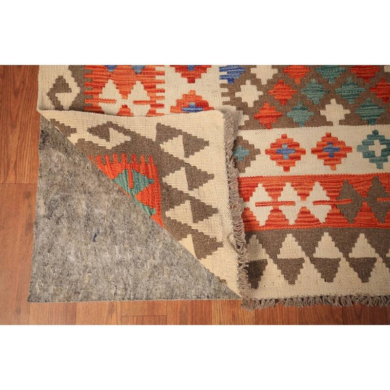Reversible Geometric Kilim Area Rug Hand-Woven Wool Carpet - 8'2" x 10'5"