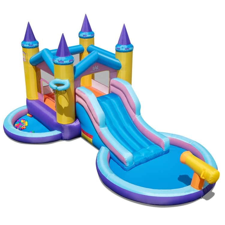 Princess Castle Inflatable Water Park for Kids 7-in-1 Bounce House with Slide, Splash Pool - 197" x 115.5" x 92"