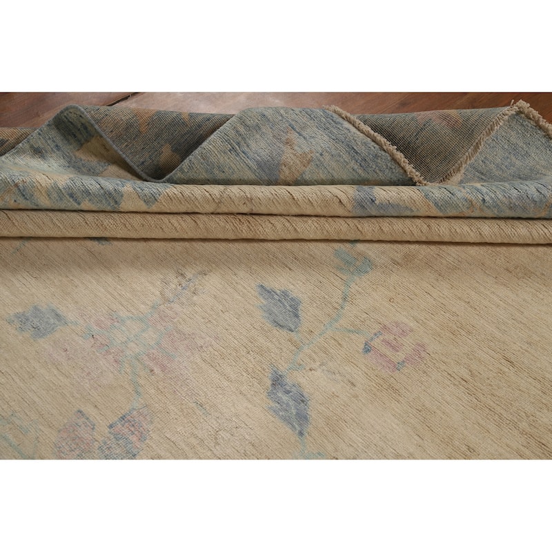 Hand Knotted Oriental 100% Wool Carpet Traditional Floral Beige & Ivories Art Deco Area Rug - 13' 5'' X 9' 8''