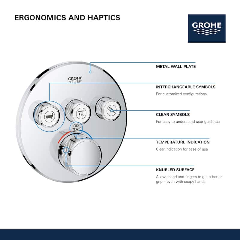 Grohe SmartControl Triple Function Thermostatic Valve Trim Only with