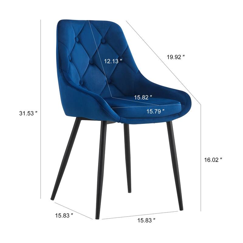 Modern Blue Velvet Dining Chairs , Fabric Accent Upholstered Chairs Side Chair with Black Legs