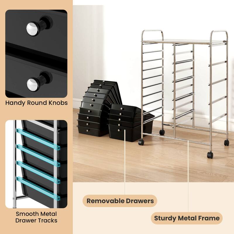 Costway 15-Drawer Trolley with Chrome Plated Metal Frame & Lockable - See Details