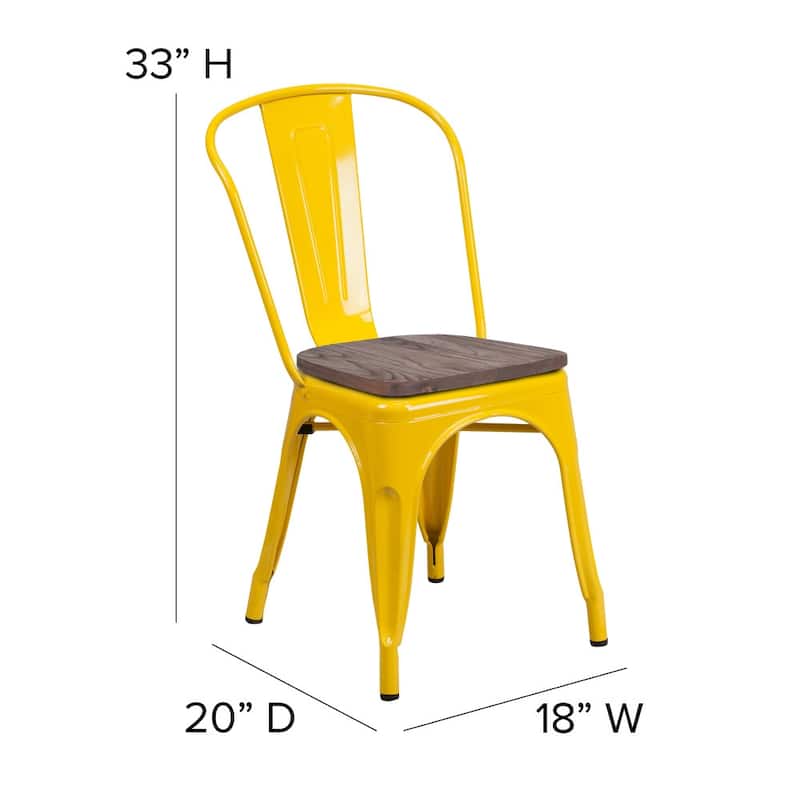 Wood Seat/ Galvanized Steel Stackable Chair (Set of 4) - 18"W x 20"D x 33"H