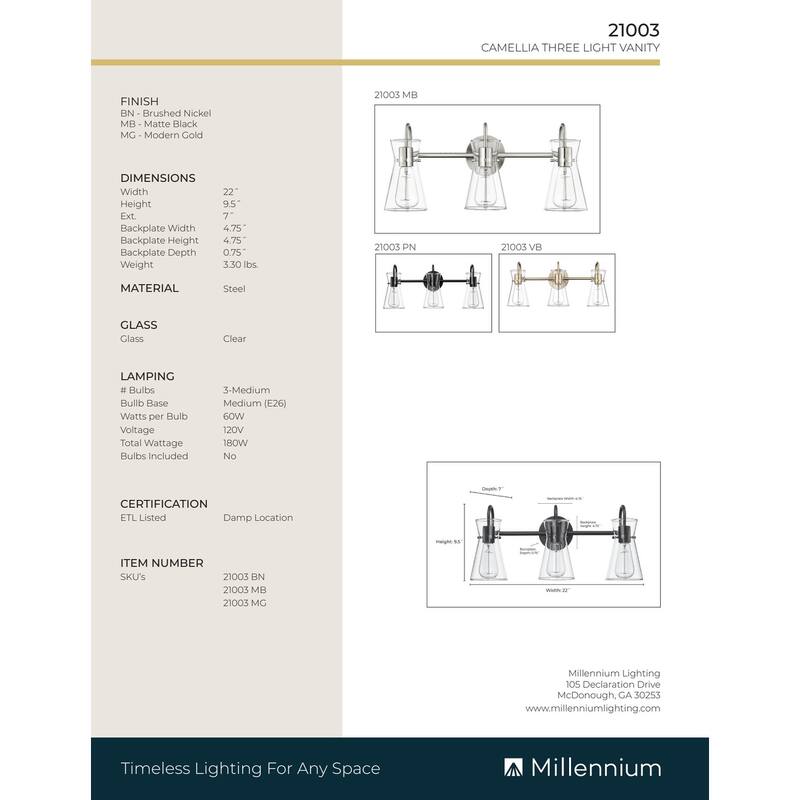 Millennium Lighting Camellia 2/3/4 Light Vanity Fixture