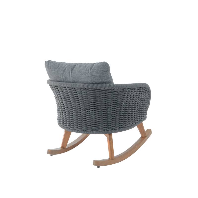 Contemporary Minimalist Wicker Rocking Chair with Soft Cushions and Durable Wooden Frame, Perfect for Indoor and Outdoor