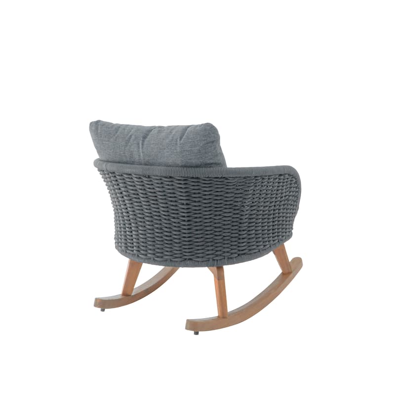 Modern Wicker Rocking Chair – Neutral Beige Finish with Plush Polyester Cushions & Sturdy Wooden Frame.