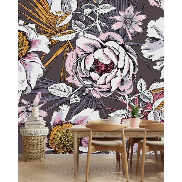 Dark Grey Floral Wallpaper Peel and Stick and Prepasted - Bed Bath ...
