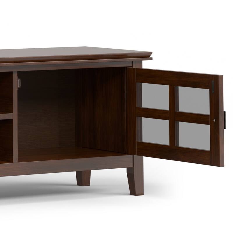 WYNDENHALL Stratford SOLID WOOD 72" Wide Transitional TV Media Stand in Russet Brown For TVs upto 80" - 16.5" D x 72" W x 20" H