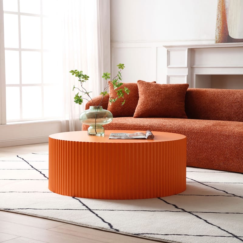 Contemporary Round Coffee Table With Handcrafted Relief