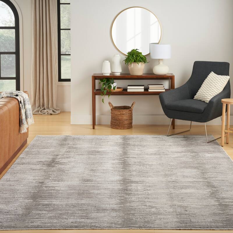 Nourison Modern Abstract Indoor only Area Rug - 7' 10" x 10' - Grey/White - Rectangle