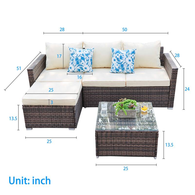 3-piece Patio Furniture Sets Resin Wicker Outdoor Sectional Sofa Chat Set