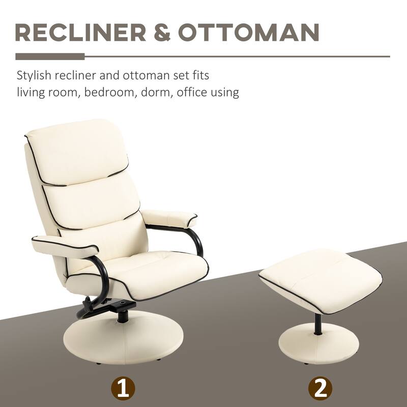 HOMCOM Recliner Chair with Ottoman, Swivel PU Leather High Back Armchair w/ Footrest Stool, 135° Adjustable Backrest