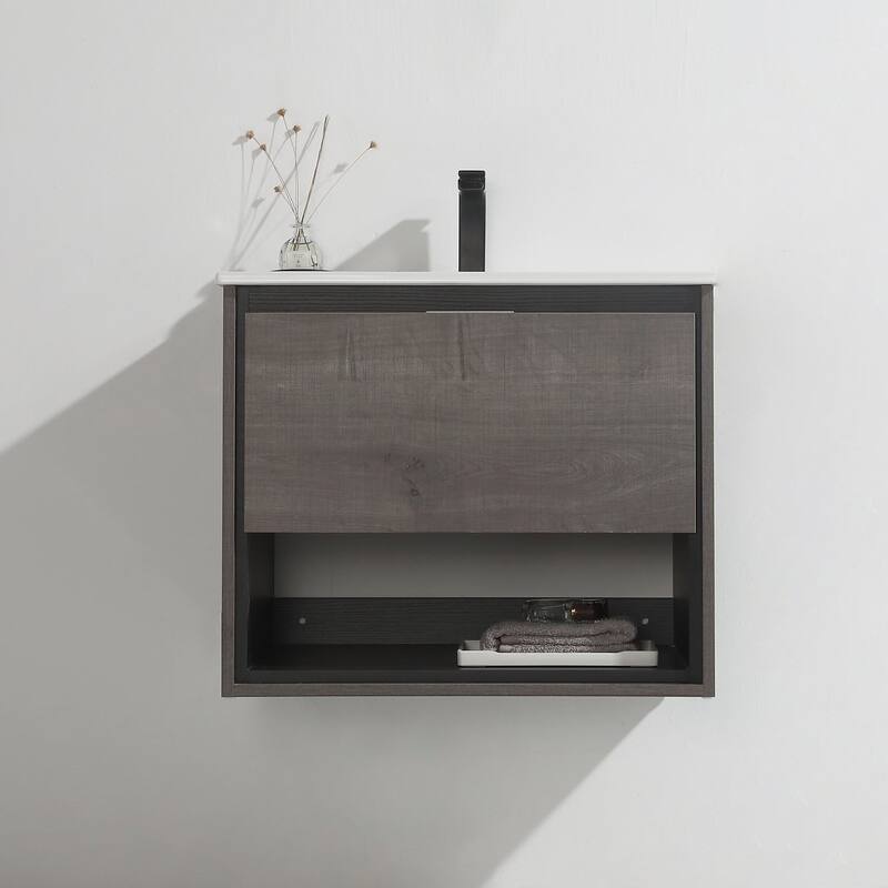 24"/30"/32"/36" Floating Bathroom Vanity Set with Ceramic Sink