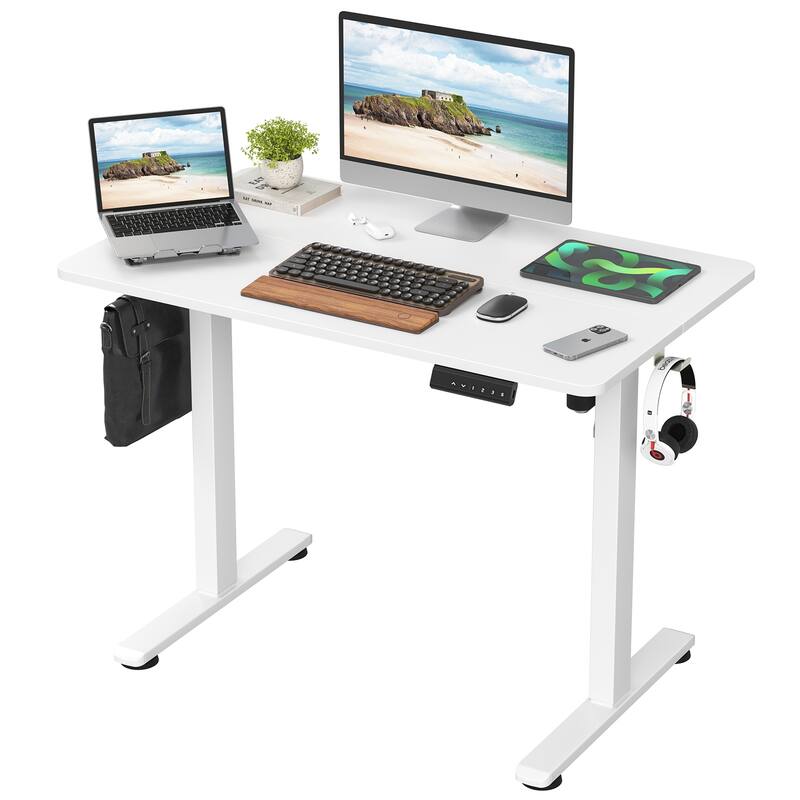 Electric Standing Desk Adjustable Height Sit Stand Home Office Desk With Splice Board - White
