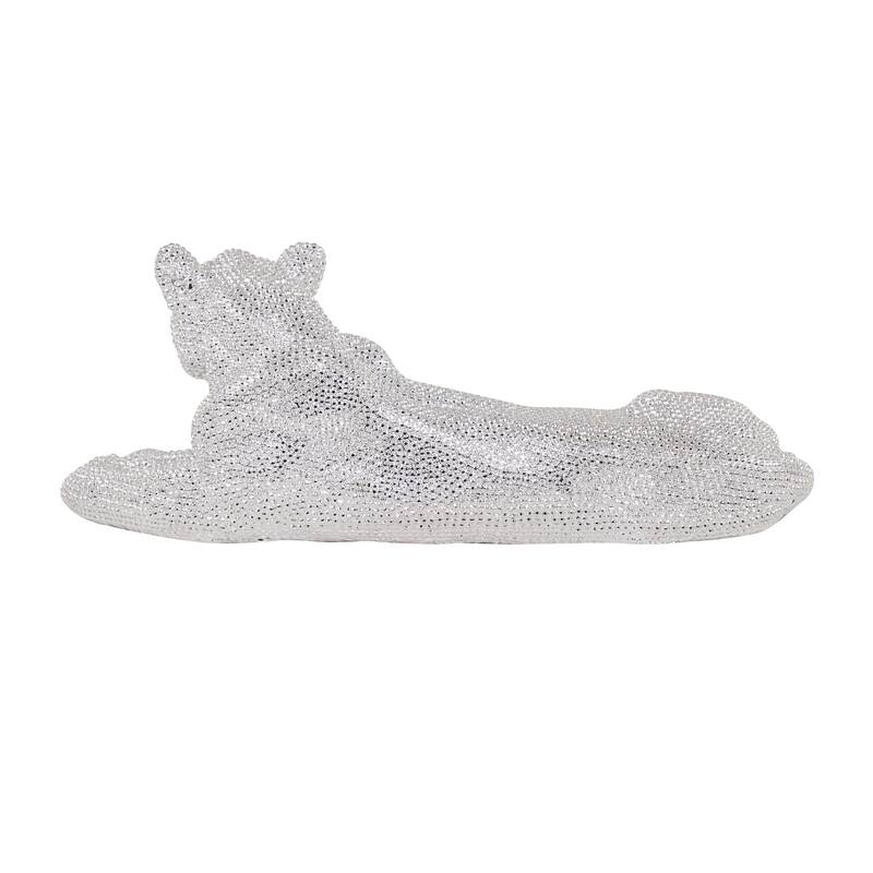 Polystone Floor Leopard Sculpture with Carved Faceted Diamond Exterior - Black or Silver