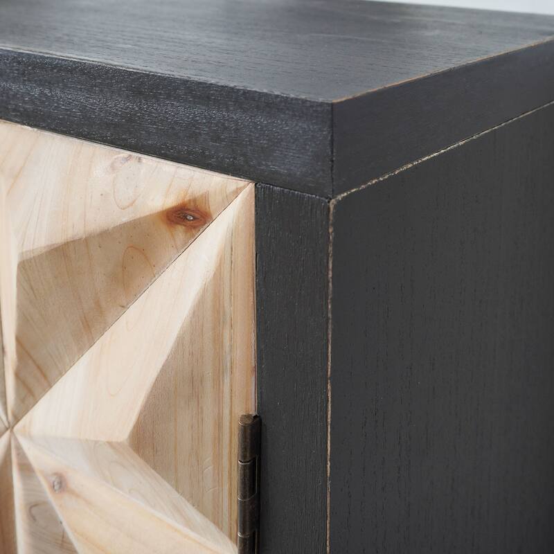 3D Geometric Carved Double-Door Cabinet - Manufactured Wood Storage Cabinet, Modern Decorative Furniture