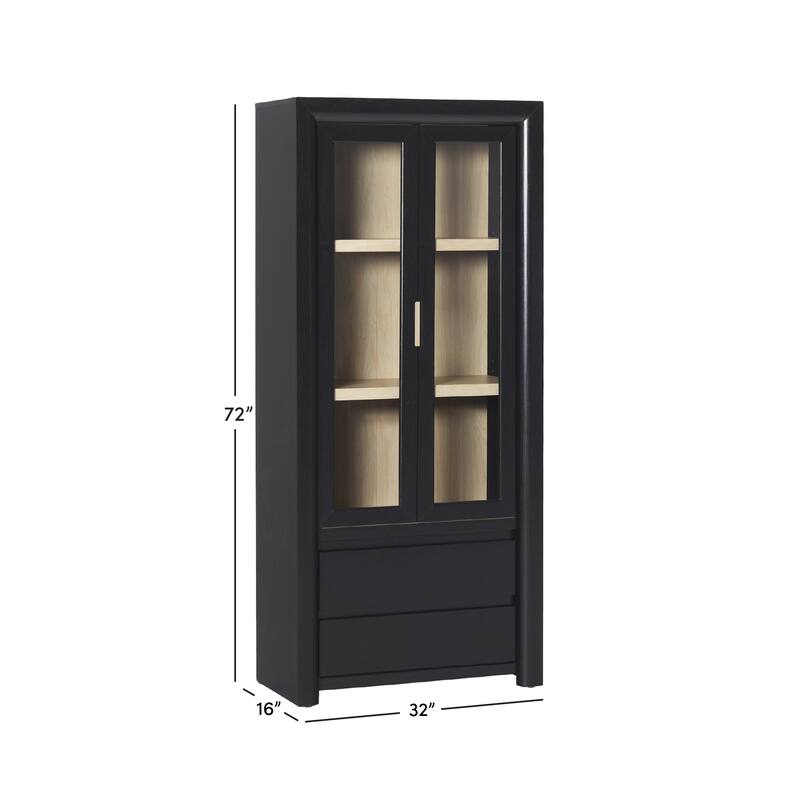 Walker Edison Modern Wood Bookshelf with Glass Doors and Drawer Storage