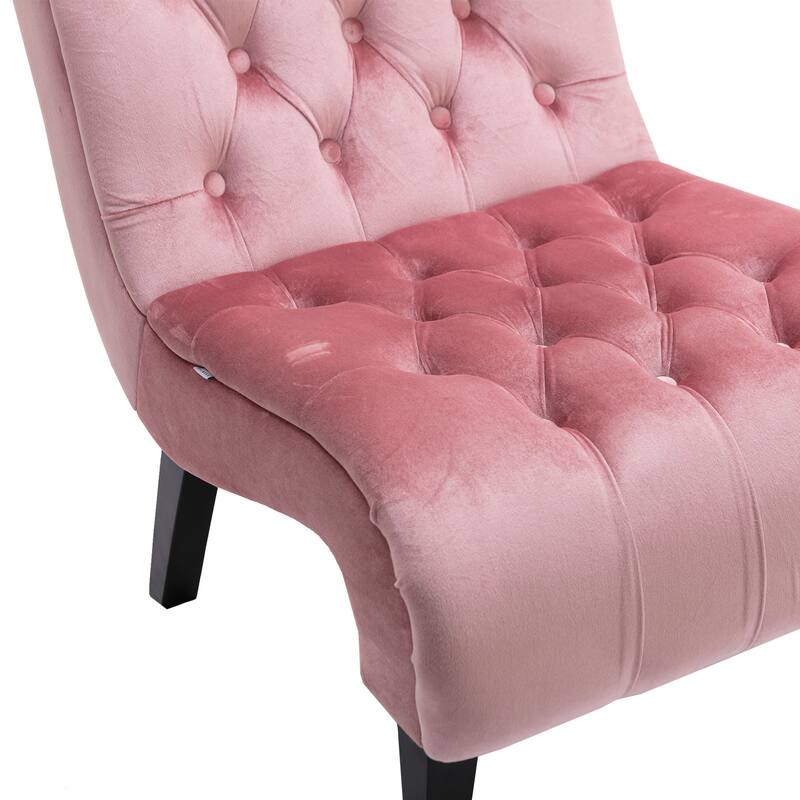 Pink 22.83" Buttons Tufted Accent Chair with Wooden Legs