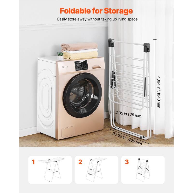 Foldable 2 Tier Clothes Drying Rack with Double Wings and 31 Rods for Indoor and Outdoor