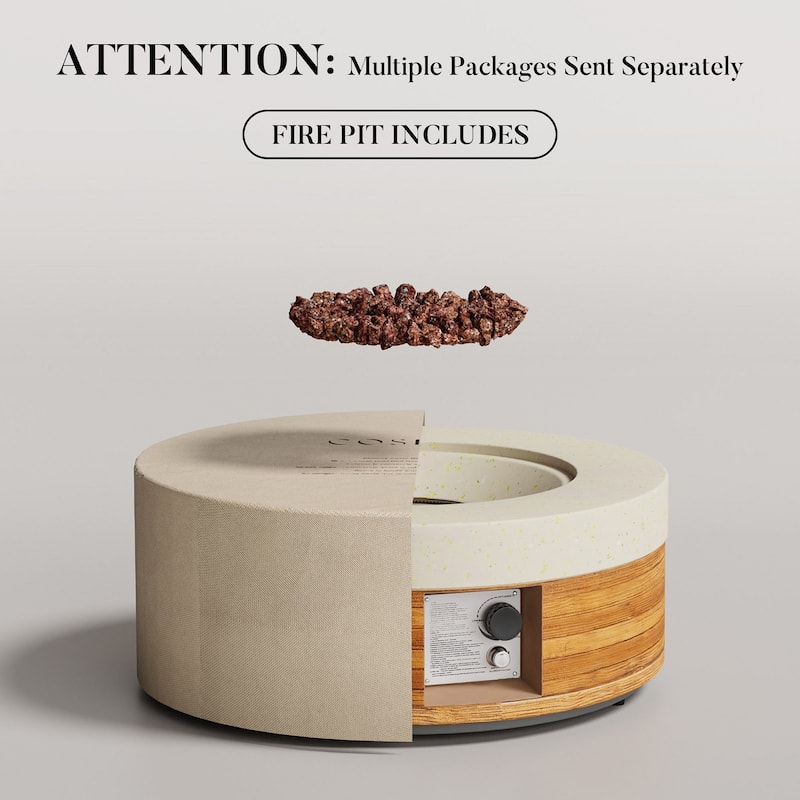 Sunbury Modern 28''Concrete Propane Fire Pit Table with Marble and Wood-Style Finish