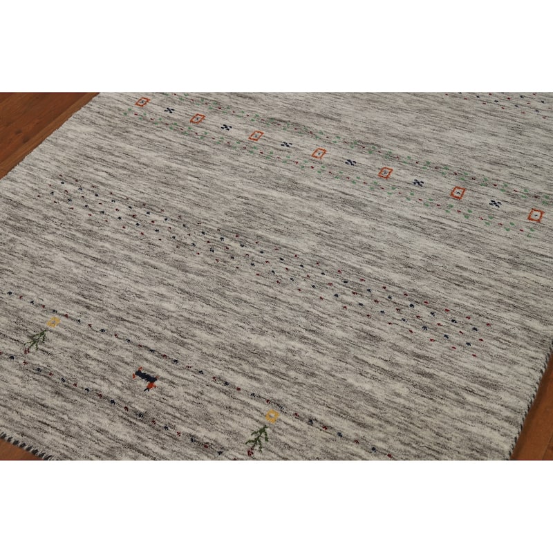 Gabbeh Indian Rug Hand-Knotted Beige Tribal Wool Carpet - 4'1" x 5'11"
