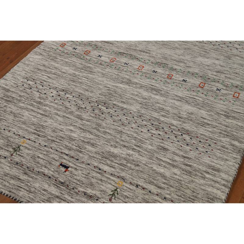 Hand Knotted Oriental 100% Wool Carpet Tribal Animal Pictorial Beige & Ivories Gabbeh Area Rug - 5' 11'' X 4' 1''