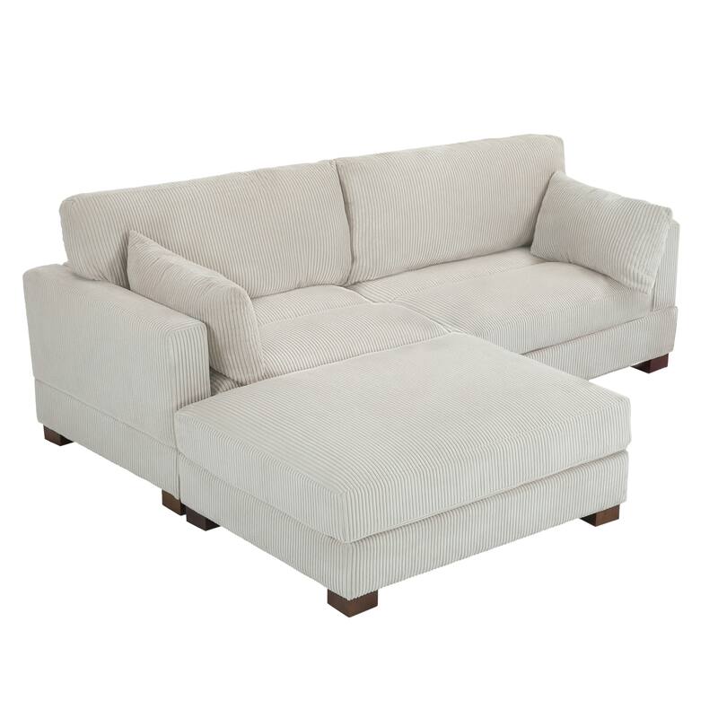 85in.W Corduroy Modular 3-Piece L-Shaped Sectional Sofa with Ottoman