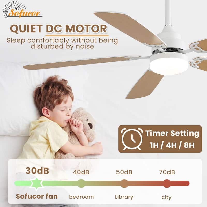 42"/52" Ceiling Fan with Remote,Dual Blade Finish,3CCT LED Light,Plywood Blades,Flush Mount and Downrod Mount