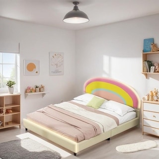 Upholstered Platform Bed with Rainbow Shaped and Headboard, Full Size ...