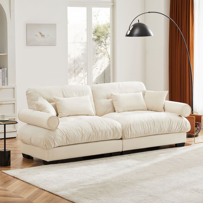 Modern Oversized Modular Sectional Sofa, 93.7" Velvet 2-Seater Loveseat with Armrests, Pillows for Living Room & Home Theater