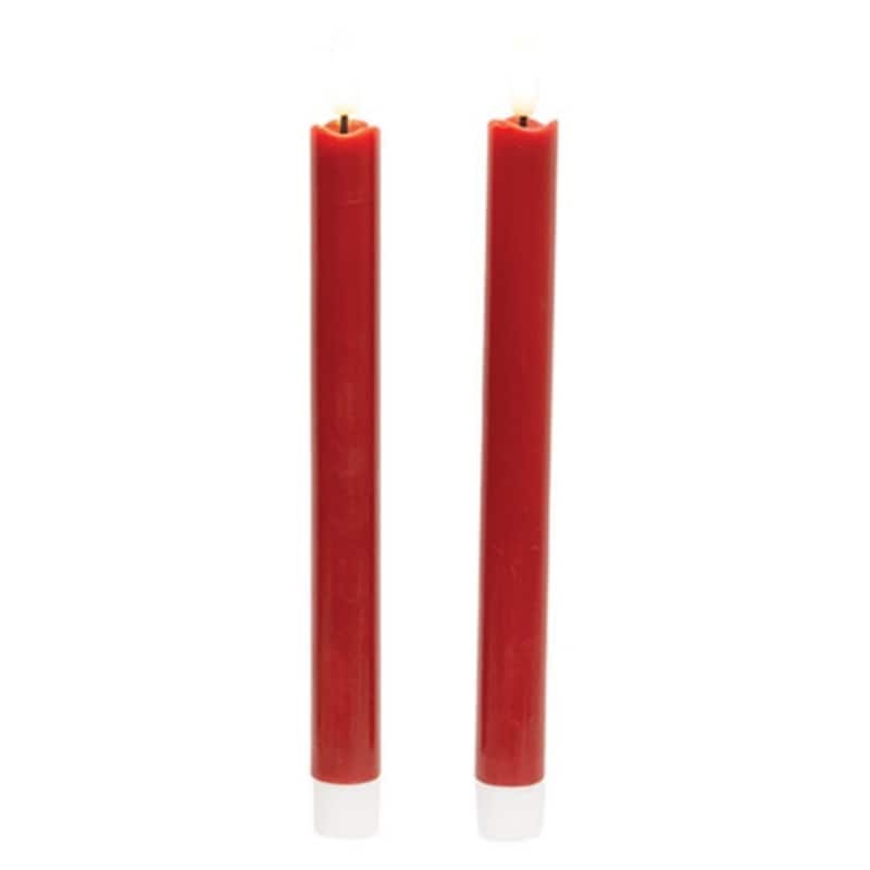 Wax Timer Taper Candles with Faux Flame for Home Decor Set of 2 - 1 x 1 x 10 in. - Burundy