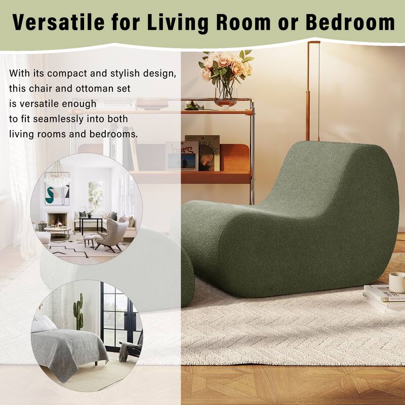 Elegant Accent Chair with Ottoman,Stylish Curved Design and Minimalist Lines for Ultimate Comfort, High-Resilience Foam
