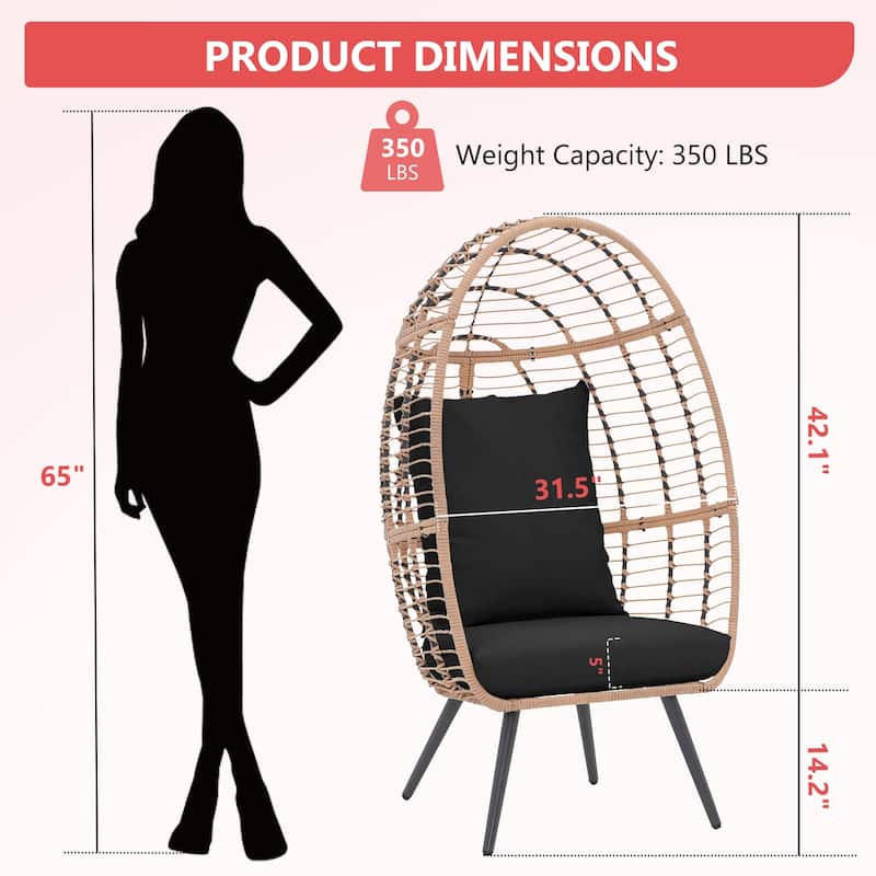 Outdoor 1-Person Wicker Rattan Egg Chair with Stand & Cushion for Porch, Bedroom