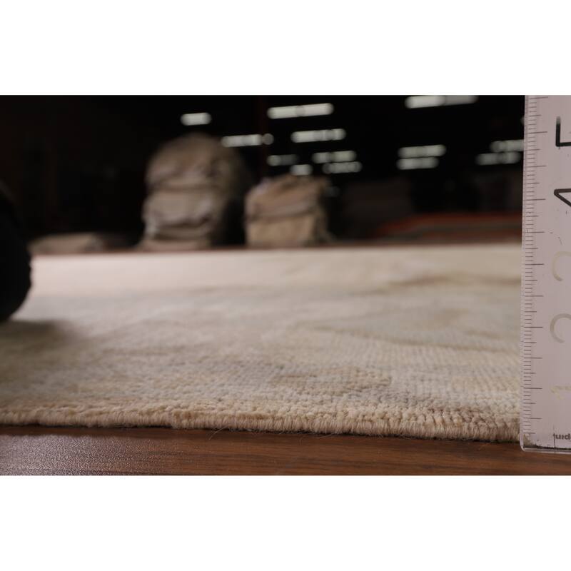 Vegetable Dye Oushak Turkish Rug Handmade Floral Beige Wool Carpet - 7'11" x 10'2"