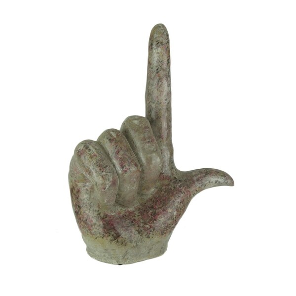 Stone Finish L Hand Gesture Table Sculpture - 16.75 X 13 X 7 inches