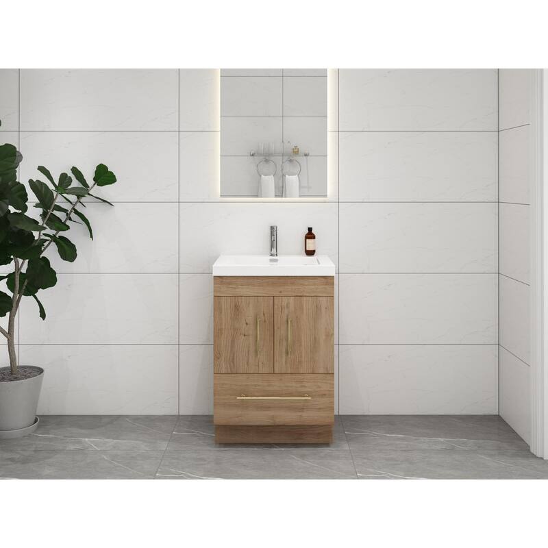 Eliza 24'' Freestanding Vanity with Single Sink - 24'' Width - Natural Oak