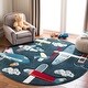 preview thumbnail 8 of 33, SAFAVIEH Carousel Kids Mindra Airplane Rug 3' Round - Navy/Ivory