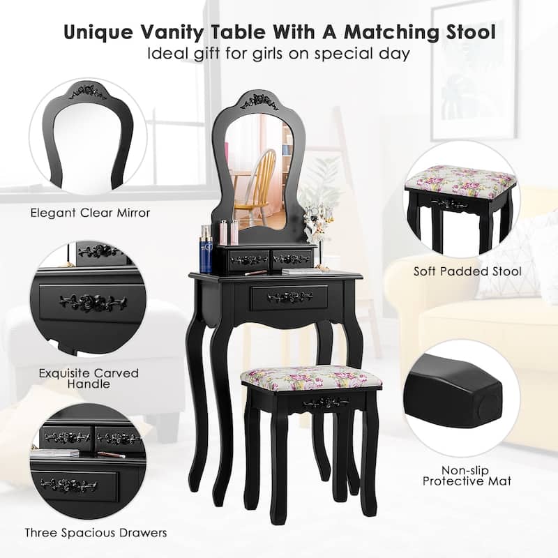 Costway Vanity Wood Makeup Table Stool Jewelry Desk Black/White